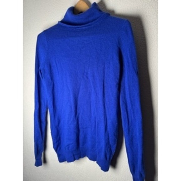 C by Bloomingdales Cashmere Blue Turtleneck Sweater Women's Large L Knit *Holes* - Picture 1 of 7